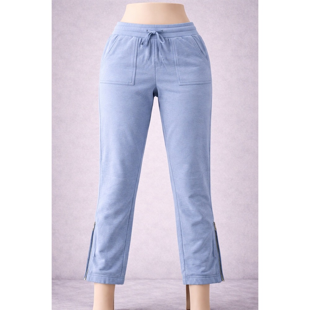 NWOT Fit 4 All Azul Blue French Terry Jogger Pants Small Zipper Ankle